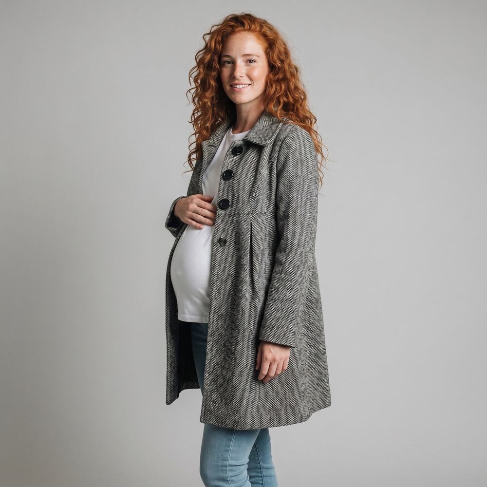Vintage Gap Maternity Womens Coat Size Small Long Wool Dark Grey Petticoat Mom